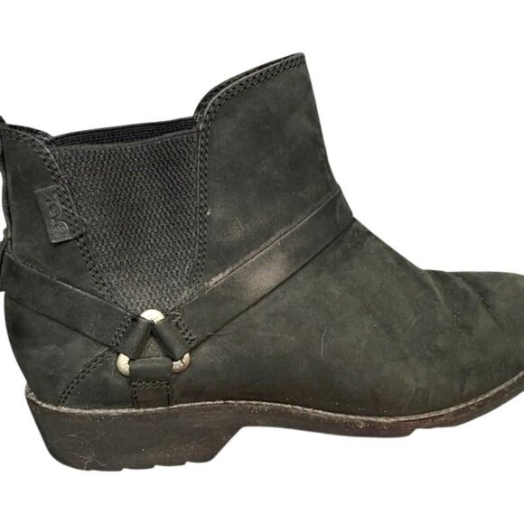 Teva De La Vina Dos Chelsea Black Ankle Booties Leather Boot Buckle Pull Sz 10 - Picture 5 of 11